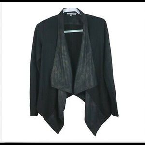 Cabi Owens Waterfall Blk Faux Leather Knit Jacket